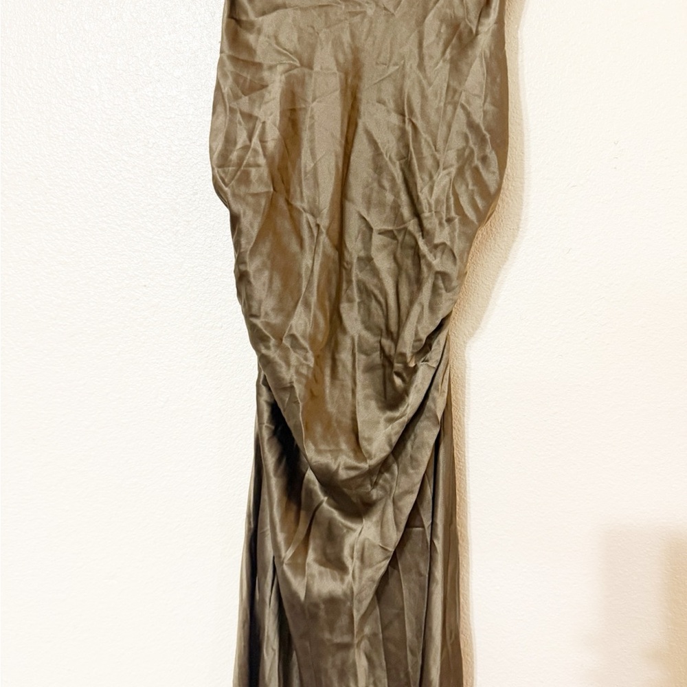 NWT Reformation Anaiis Morel Brown 100% Silk High Neck Open Back Maxi Dress Gown - Picture 12 of 15